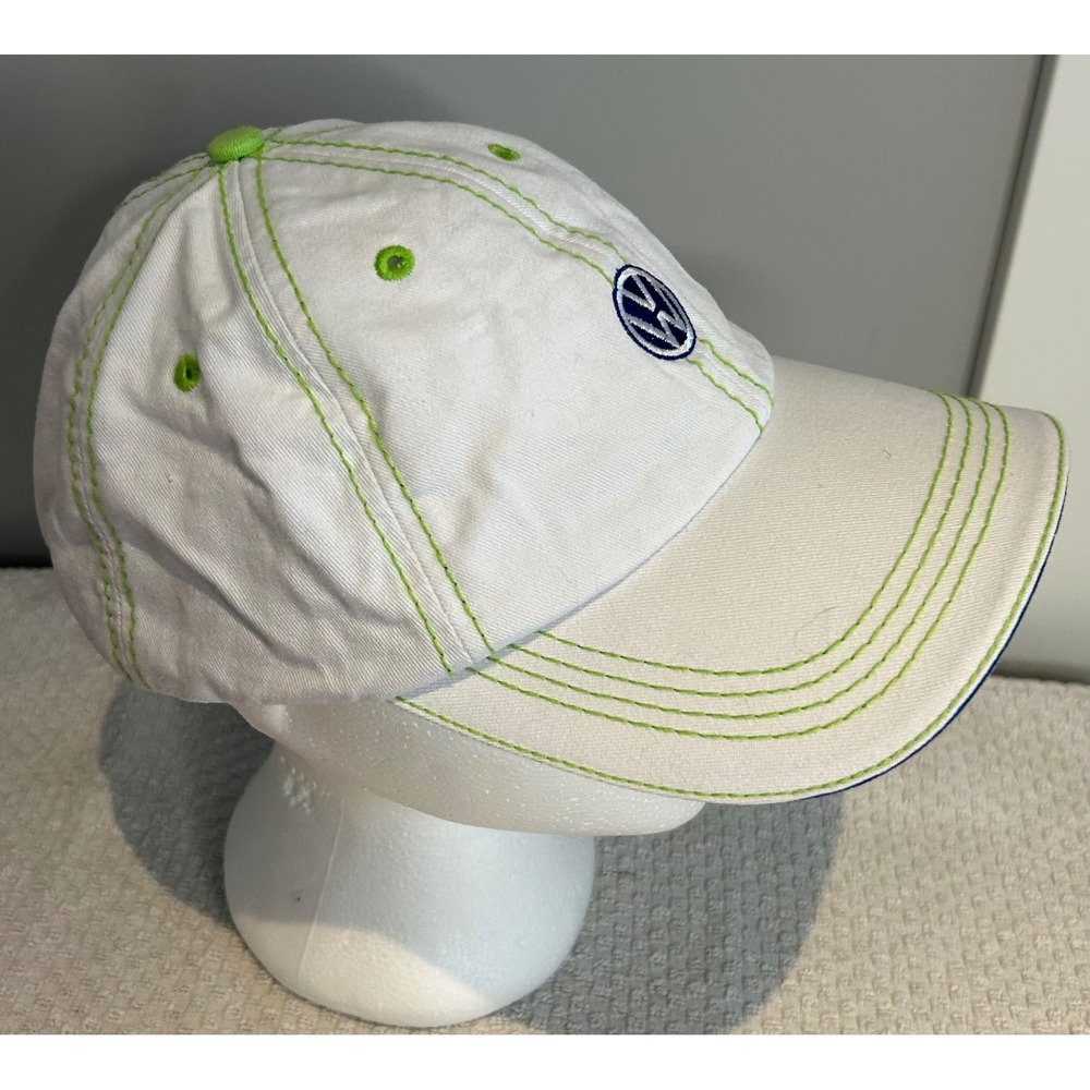 Volkswagen VW White Baseball Cap Lime Green‎ Contrast Stitch Snapback Hat CMG